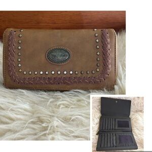 Trinity Ranch Brown Tri-Fold Wallet with Stud Detailing
